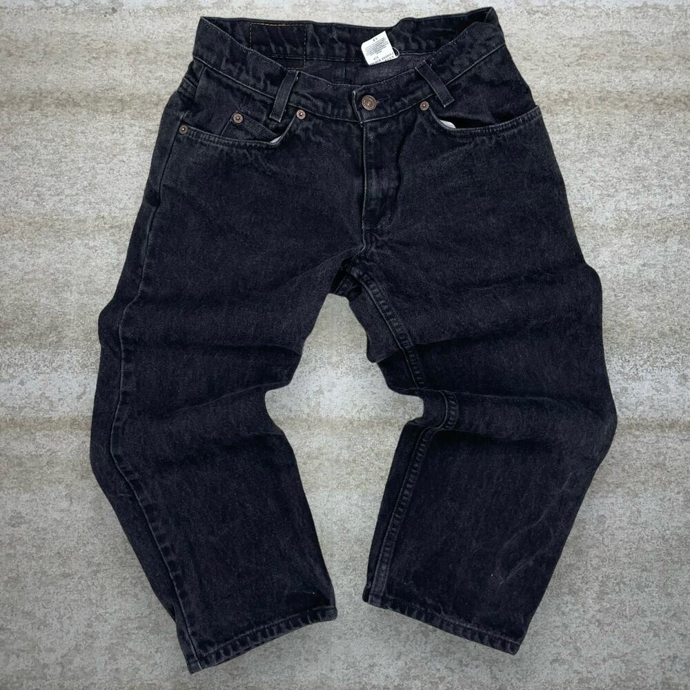 Vintage 90s Orange Tab Levis Jeans 550 28x23 Relaxed Fit Jet Black Wash Denim - Picture 2 of 5